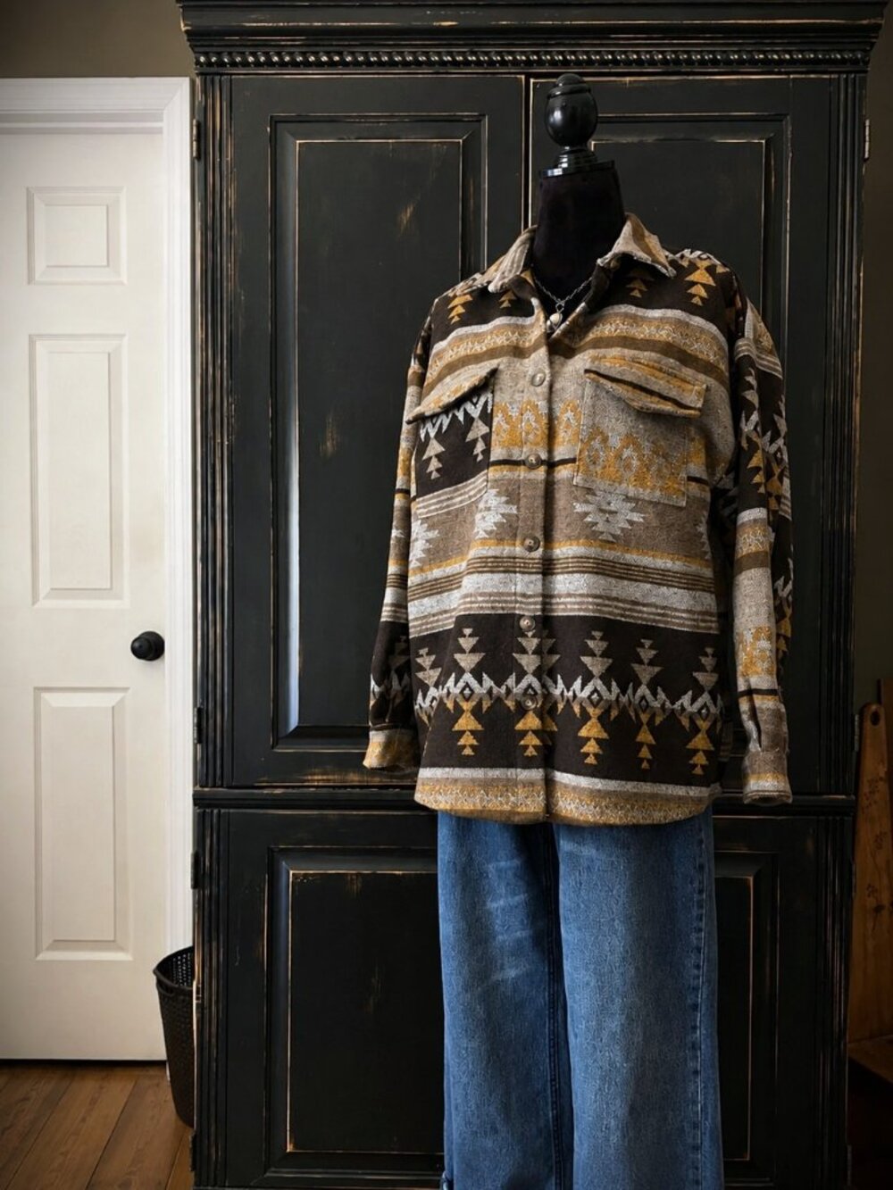 BLUE B COLLECTION - Southwestern Aztec Shacket Oversized Button Up - Size Large